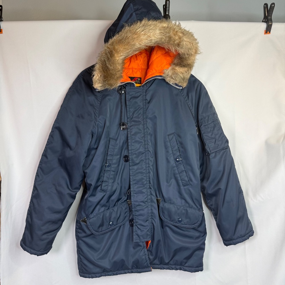 Vintage 1970s Sears Outerwear Snorkel Parka Blue Orange Size Small